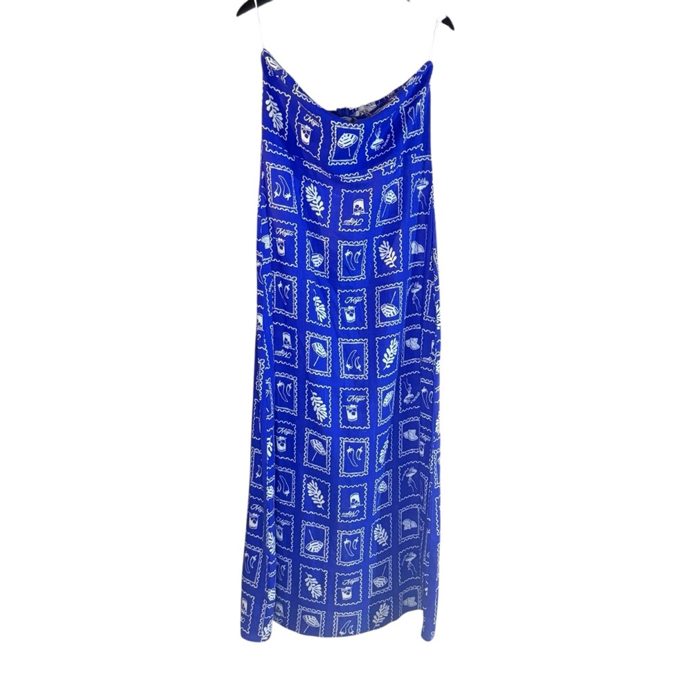 NWT XL Paper Heart Anthropologie Blue Linen Strapless Maxi Dress Tropical Resort - Picture 7 of 14